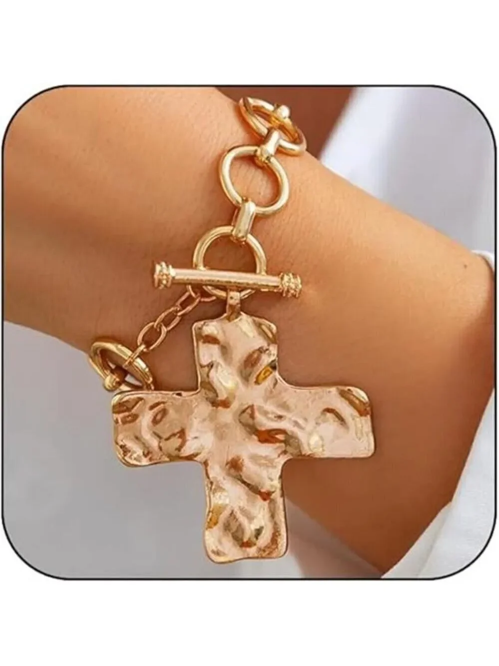 Chunky Big Hammered Cross Bracelets Trendy Statement Faith Chain Bracelet